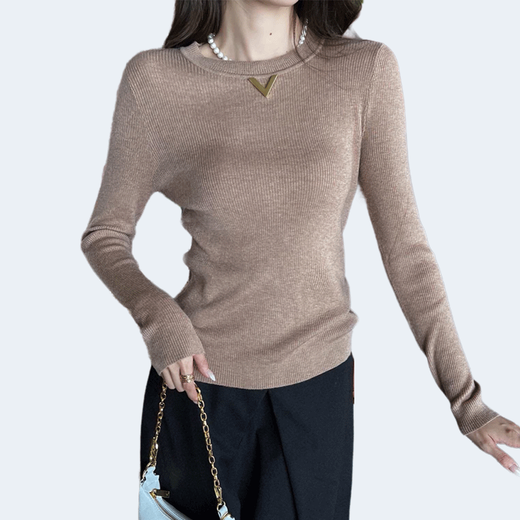 발렌티노 로고 골지 티셔츠 베이지