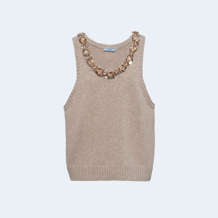 프라다 슬리브리스 울 & 캐시미어 탑