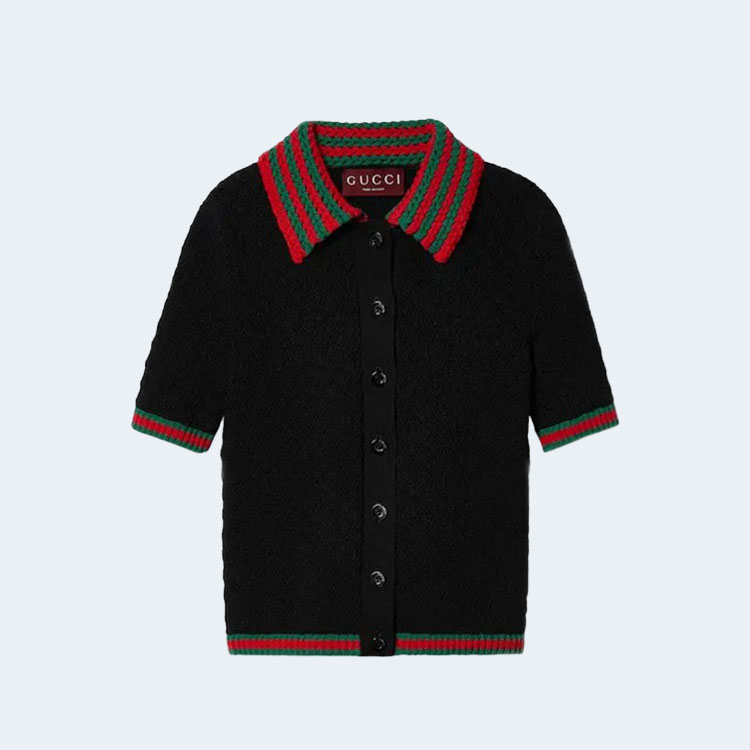 구찌 코튼 레이스 폴로 가디건 위드 웹 여성