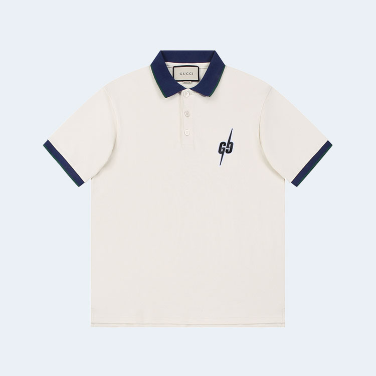 구찌 라이트닝 볼트 자수 폴로 셔츠 화이트