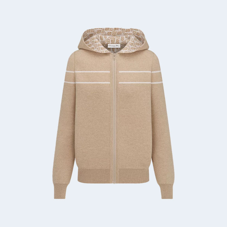 디올 리버서블 후드 지퍼 베이지 니트 가디건
