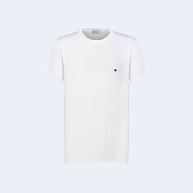 디올 꿀벌 자수 화이트 코튼 저지 티셔츠