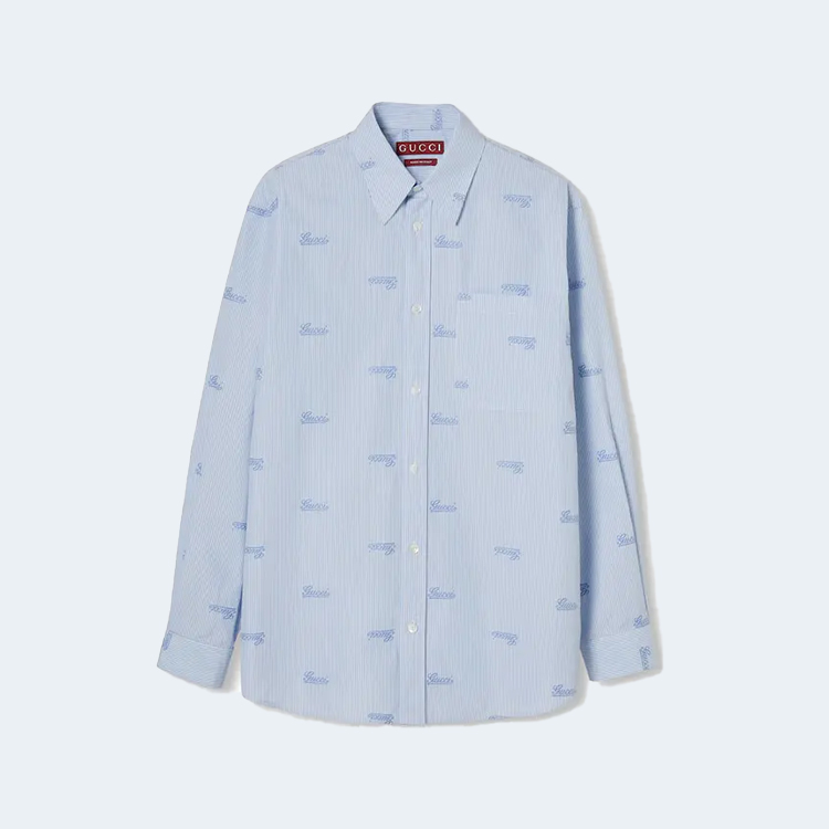 구찌 자수 스트라이프 코튼 셔츠