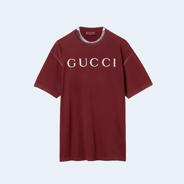 구찌 프린트 코튼 저지 티셔츠 레드