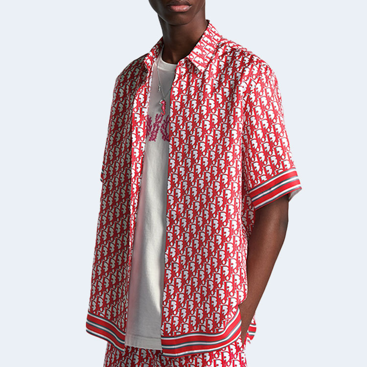 디올 레드 실크 트윌 오블리크 반소매 셔츠