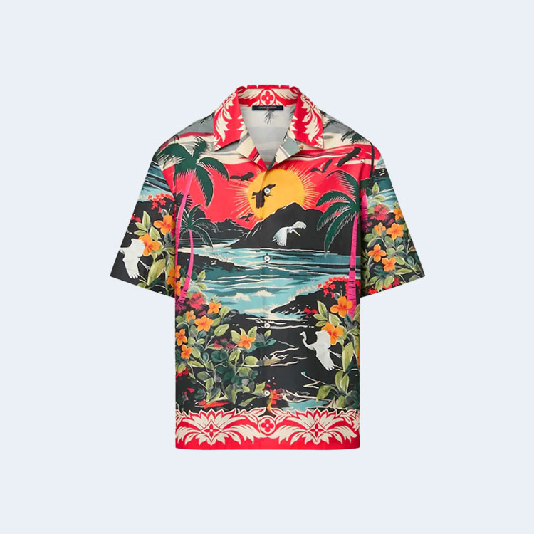 루이비통 프린티드 쇼츠 슬리브드 코튼 셔츠 1AFQY7