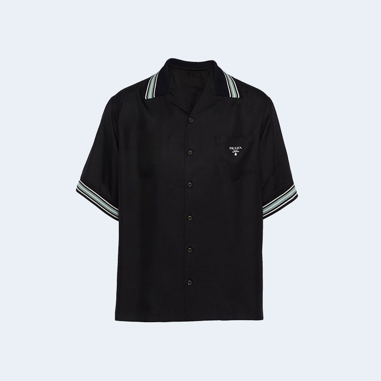 프라다 로고 프린트 실크 셔츠