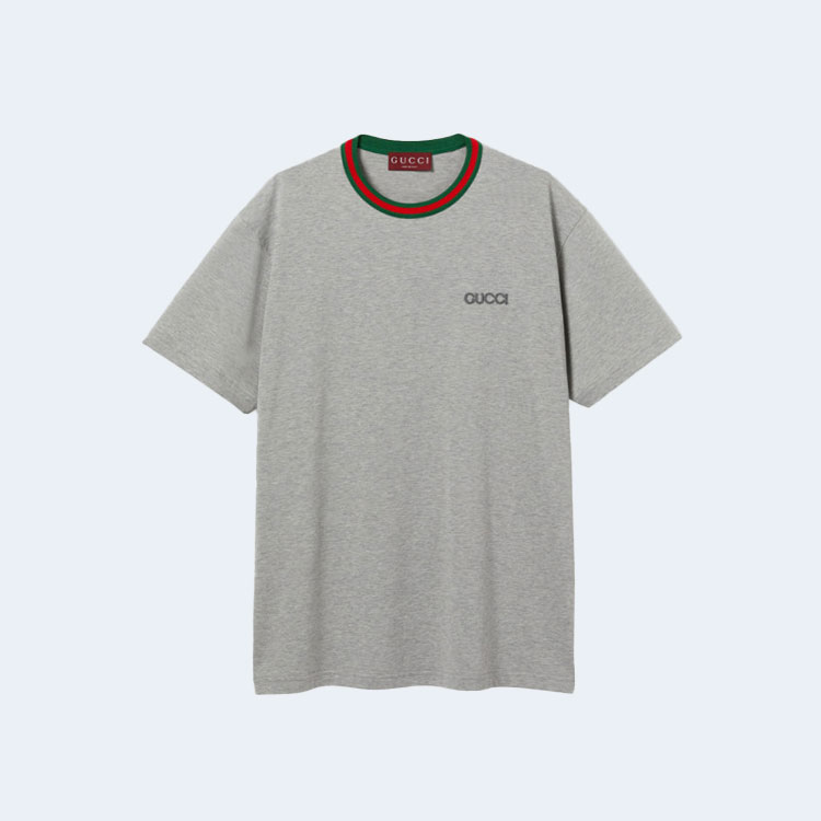 구찌 웹 디테일 티셔츠 그레이