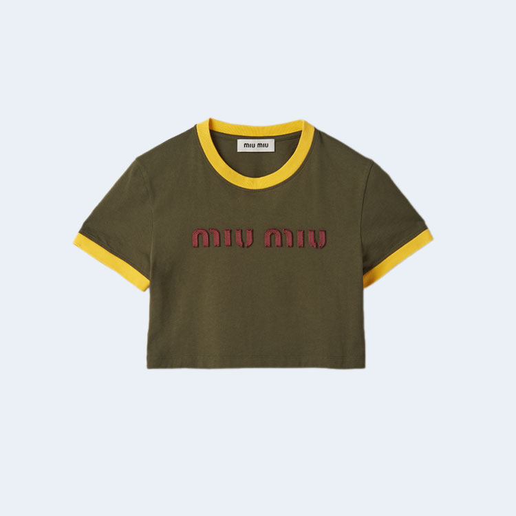 미우미우 자수 코튼 저지 티셔츠