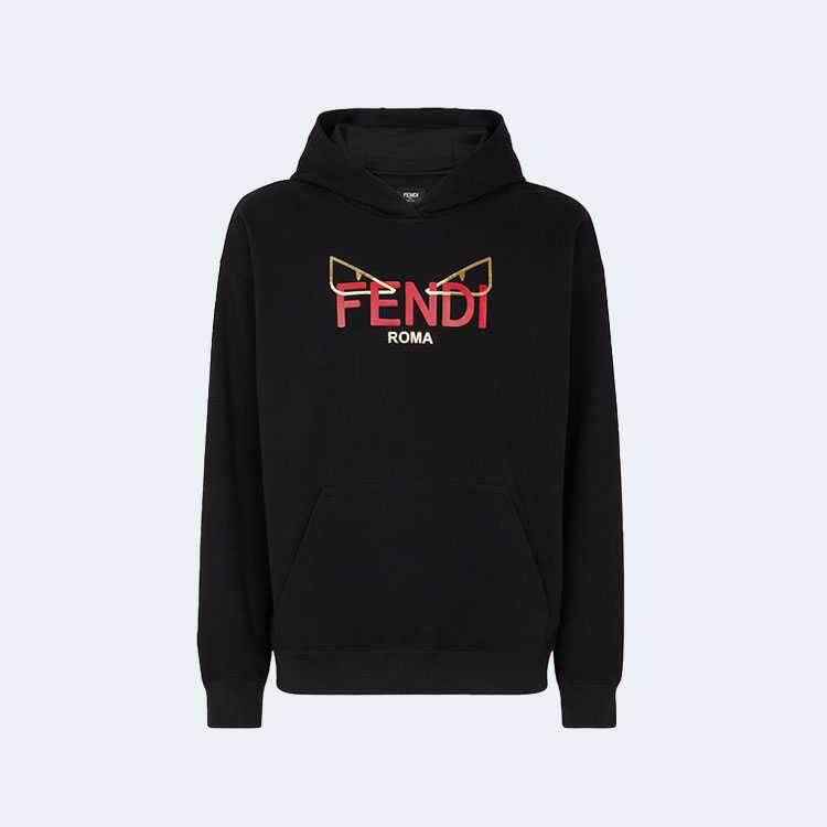 펜디 블랙 코튼 후드 스웨트셔츠