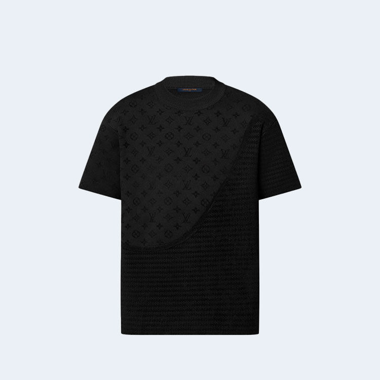 루이비통 그래픽 자카드 쇼트 슬리브드 크루넥 티셔츠