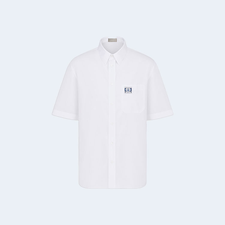 디올 코튼 포플린 참 반소매 셔츠 화이트