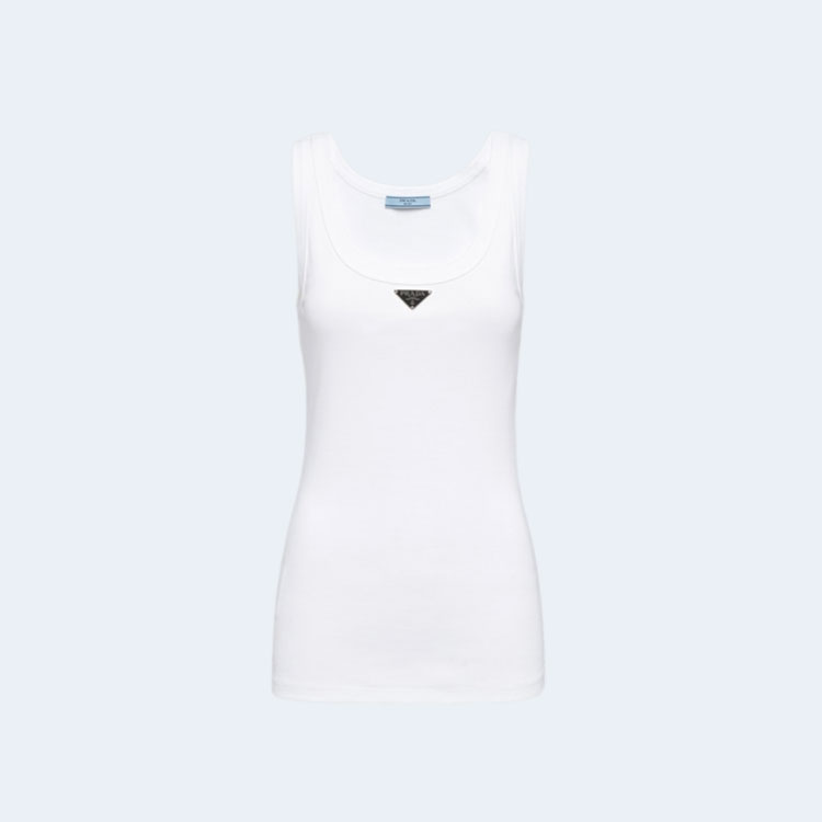 프라다 삼각로고 립 니트 탑 화이트