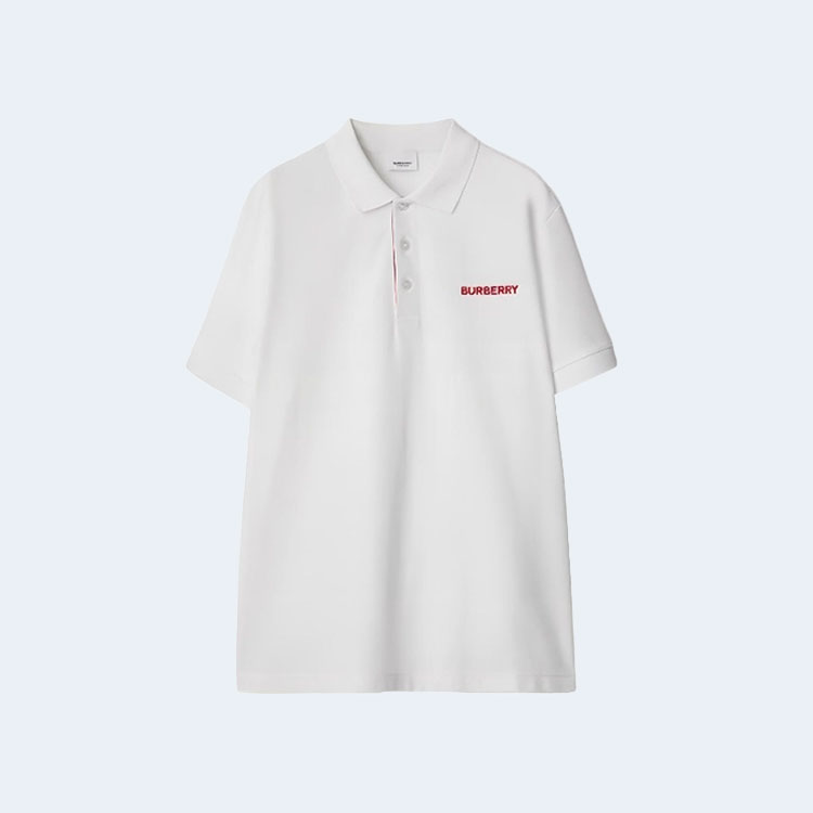 버버리 코튼 화이트 폴로 셔츠