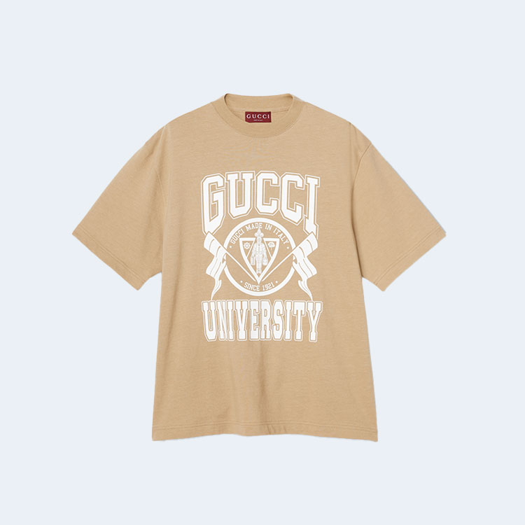 구찌 코튼 저지 프린트 티셔츠 베이지