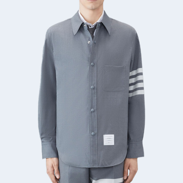 톰브라운 미디엄 그레이 4-바 울 스냅 프론트 셔츠 재킷