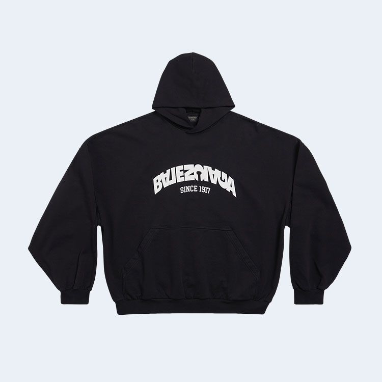 발렌시아가 백 플립 오버사이즈 라운드 후디 블랙