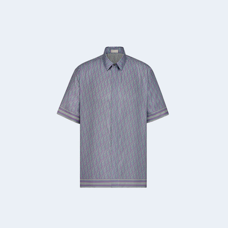 디올 오블리크 블루 실크 트윌 셔츠