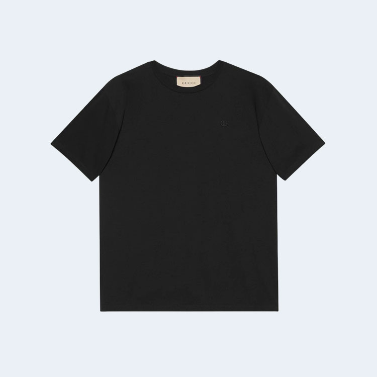 구찌 로고 자수 블랙 티셔츠