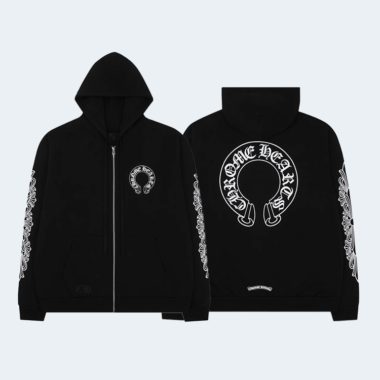 크롬하츠 말발굽 플로랄 플리스 집업 후드 블랙