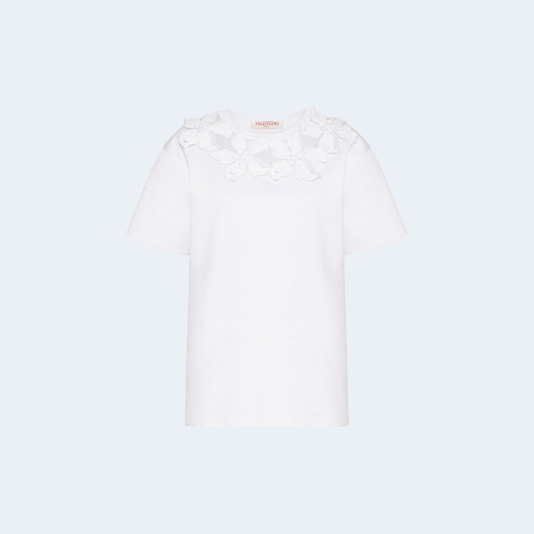 발렌티노 자수 코튼 저지 티셔츠 화이트