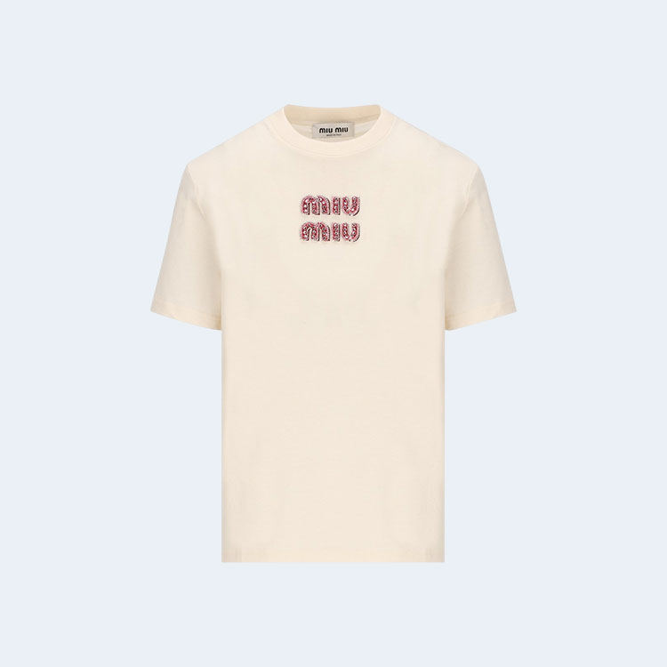 미우미우 로고 장식 크루넥 티셔츠