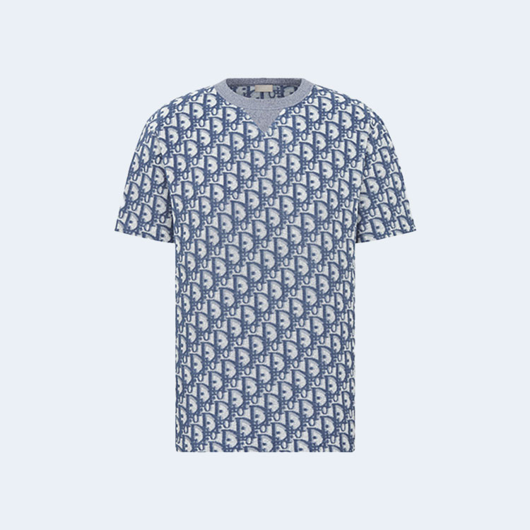 디올 오블리크 테리 코튼 저지 캐주얼 핏 티셔츠 블루