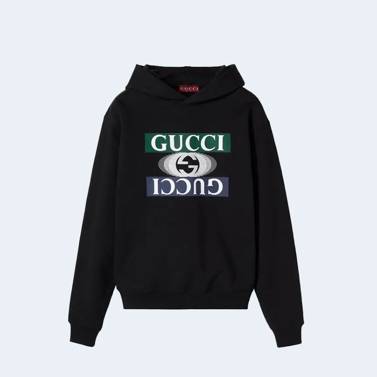 구찌 로고 프린트 코튼 저지 후드 스웨트셔츠