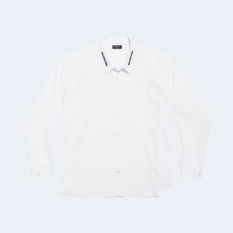 발렌시아가 넥 로고 자수 셔츠