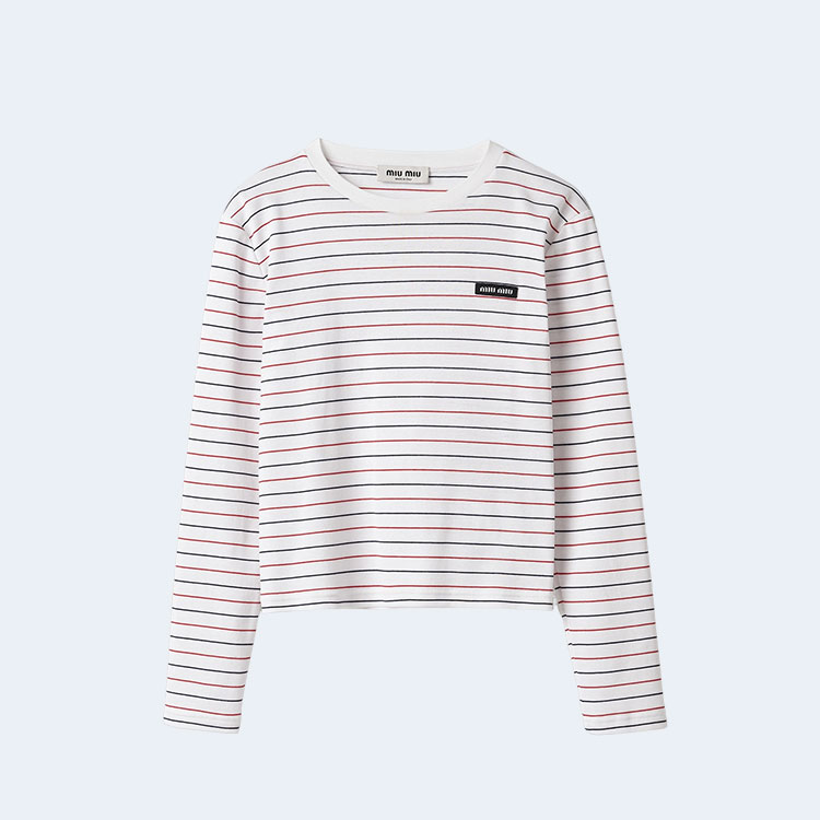 미우미우 롱 슬리브 코튼 저지 티셔츠