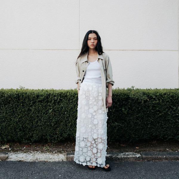 スカート MONOHA : 25SS / Floral tulle skirt (white) MONOHA : 25SS / Floral tulle skirt (white) (MONOHA/スカート