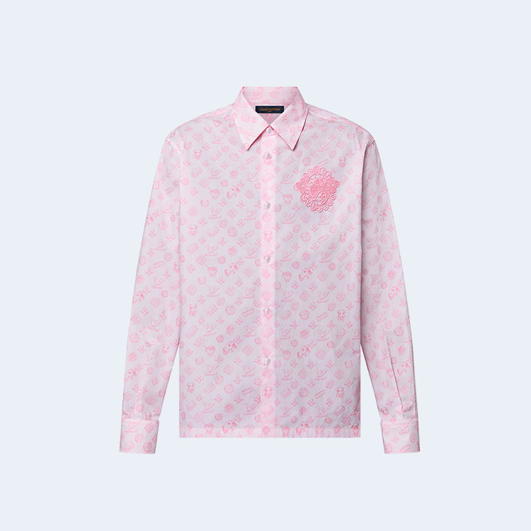 루이비통 모노그램 프린티드 롱 슬리브드 코튼 셔츠 1AFQ03