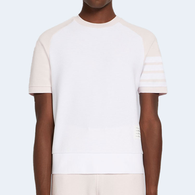 톰브라운 로고 패치 크루넥 티셔츠 핑크