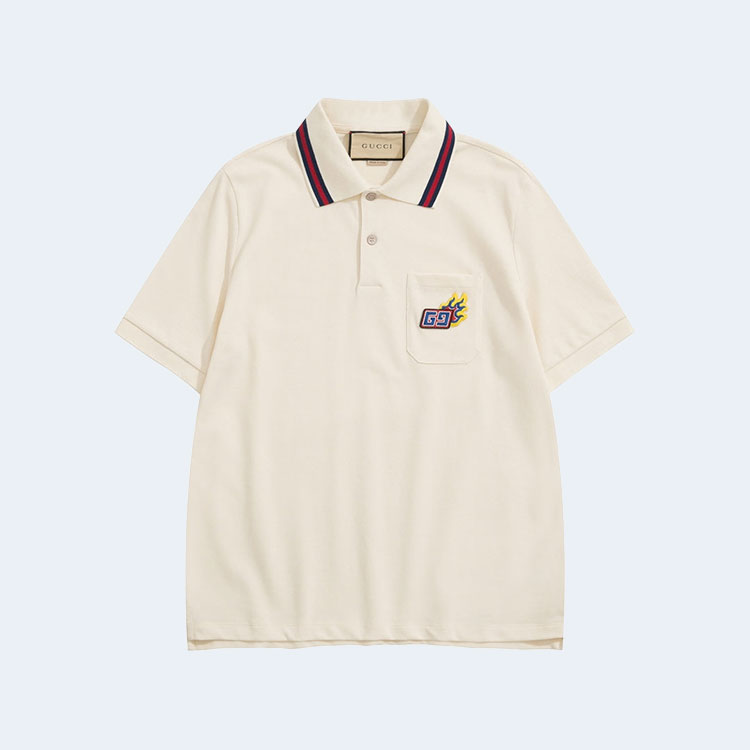 구찌 파이어 자수 폴로 셔츠 화이트