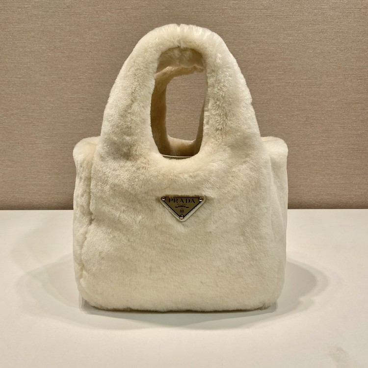 프라다 에크루 시어링 미니 토트백