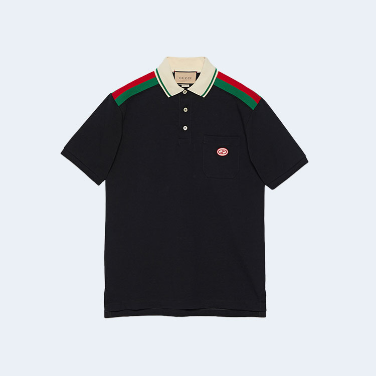 구찌 GG 크로스 코튼 폴로 셔츠 블랙