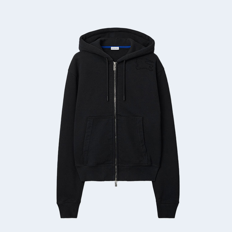 버버리 블랙 코튼 지퍼 후드 블랙