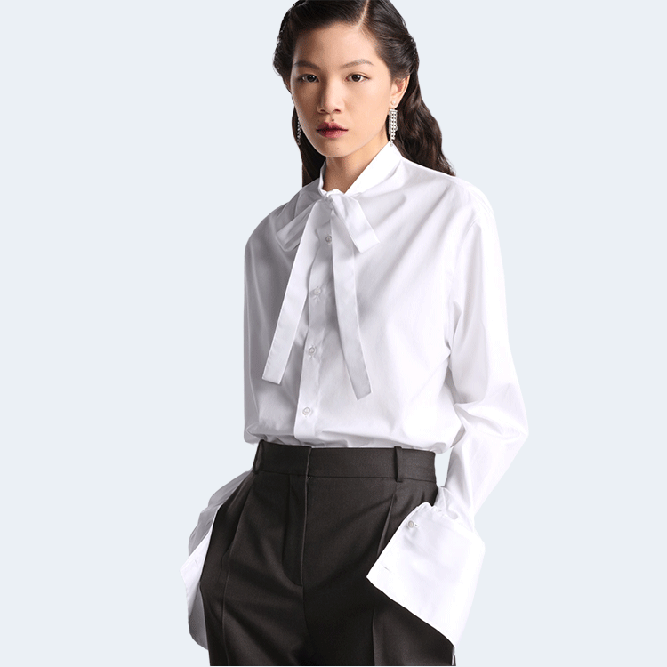 디올 화이트 코튼 포플린 애스콧 블라우스