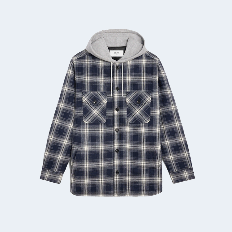 셀린느 체크 코튼 후드 오버셔츠