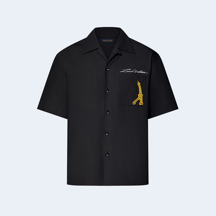 루이비통 오픈 칼라 숏 슬리브 코튼 셔츠 1AFJHQ
