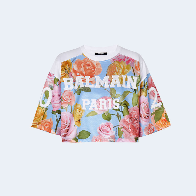 발망 로즈 프린트 베이스볼 티셔츠