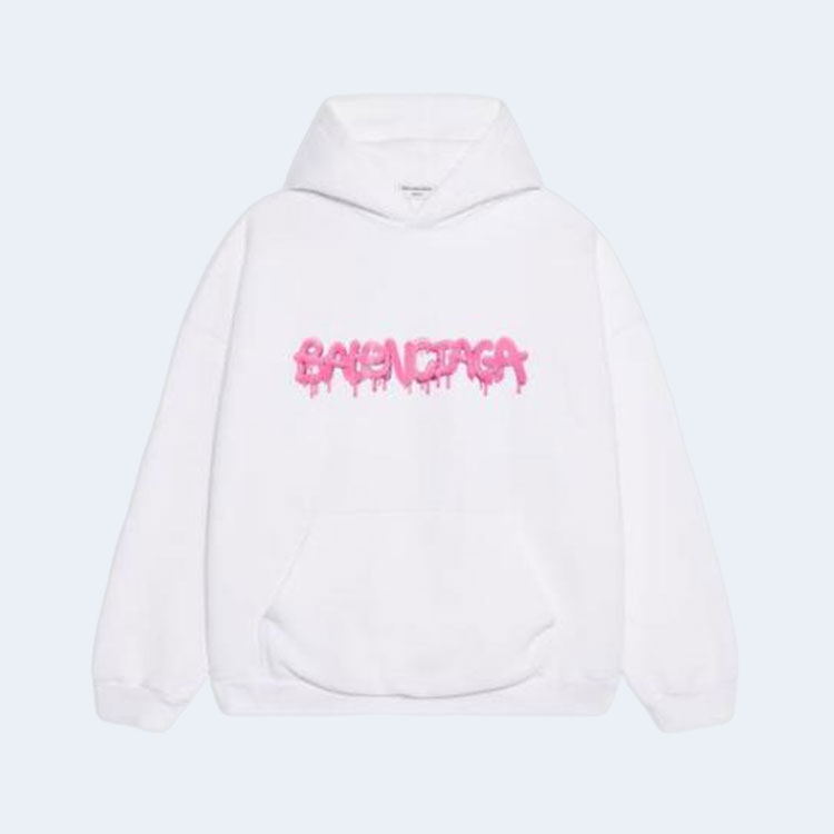 발렌시아가 슬라임 핑크 로고 코튼 저지 후디