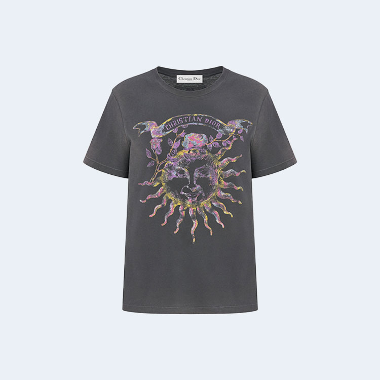 디올 블랙 스톤워시드 코튼 저지 티셔츠