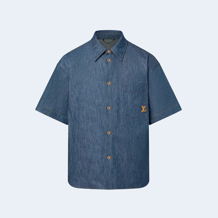 루이비통 숏 슬리브 코튼 샴브레이 셔츠
