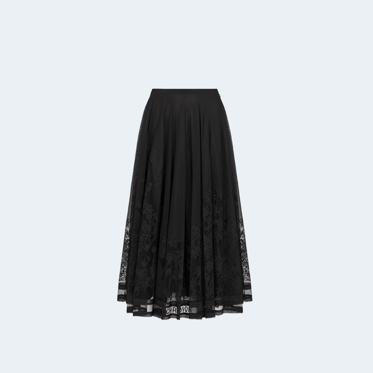 디올 블랙 Dior Chardons 코튼 블렌드 레이스 플레어 미디 스커트