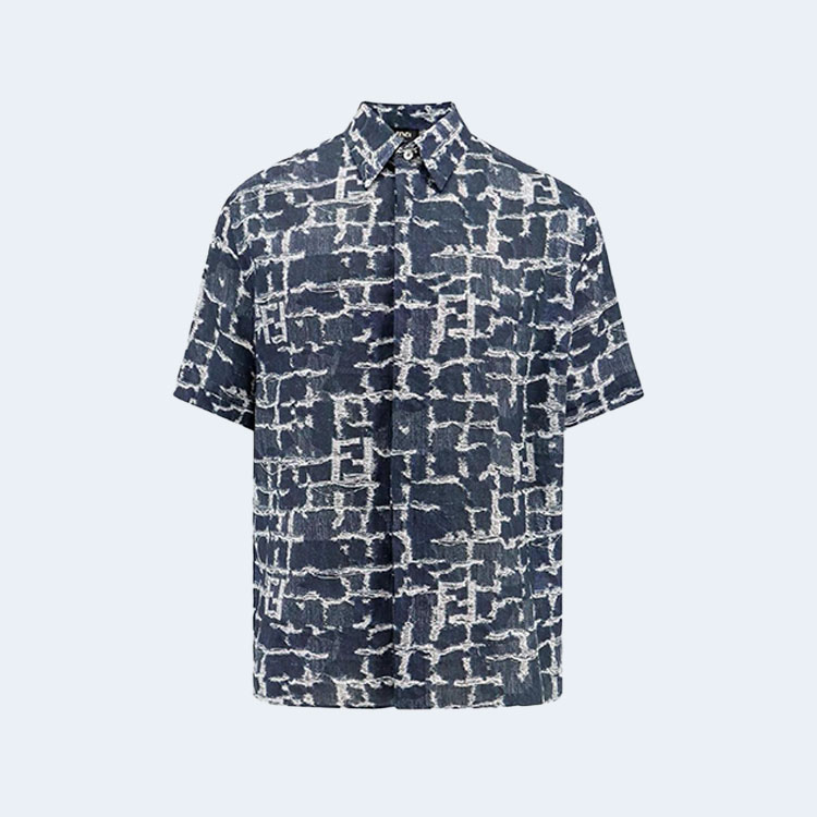 펜디 FF 자카드 데님 린넨 반팔 셔츠