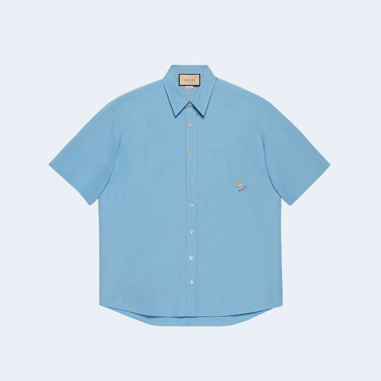 구찌 로고 자수 포플린 셔츠