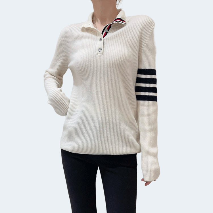 톰브라운 스트라이프 골지 니트 아이보리