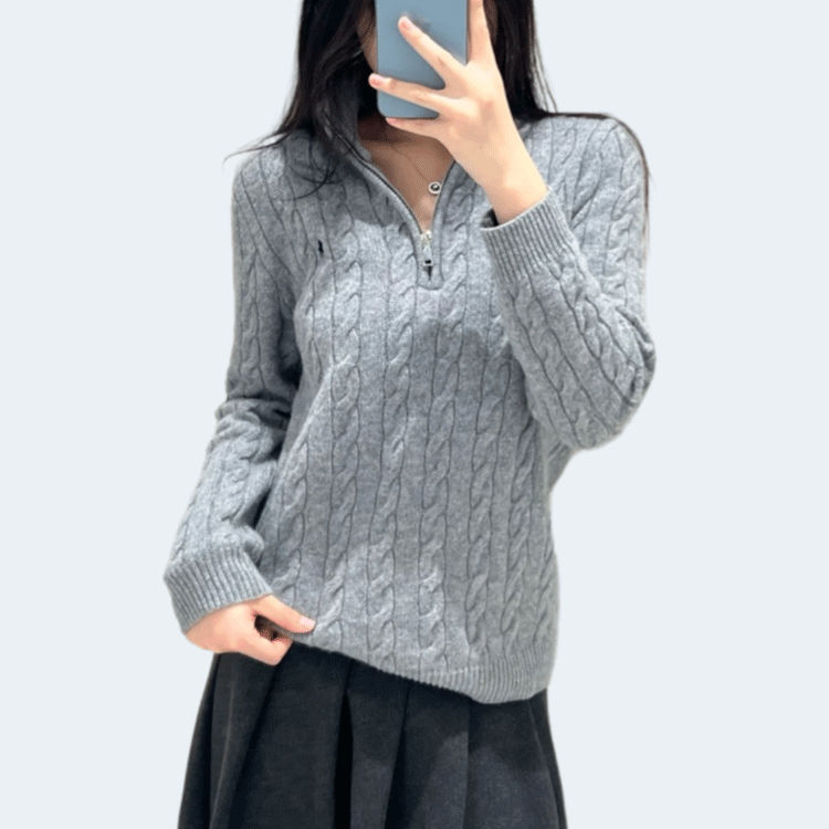 폴로 랄프로렌 케이블 쿼터 니트집업 그레이