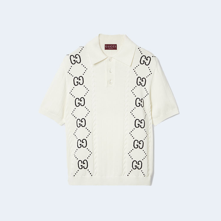 구찌 GG 인타르시아 코튼 니트 폴로 탑